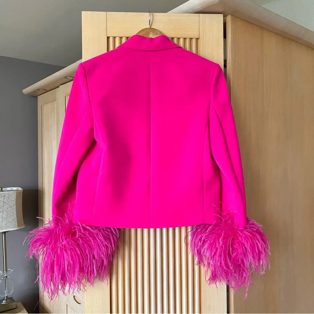 Zara short feather blazer neon fuchsia pink - Picture 9 of 16